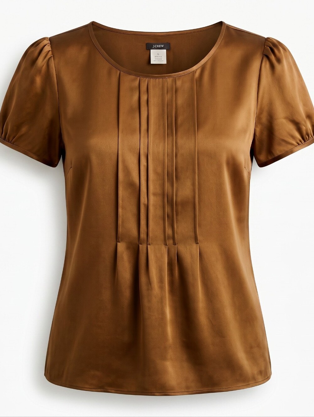 J.Crew 100% Silk Bronze Pleated Puff Sleeve Blouse Top Size 0